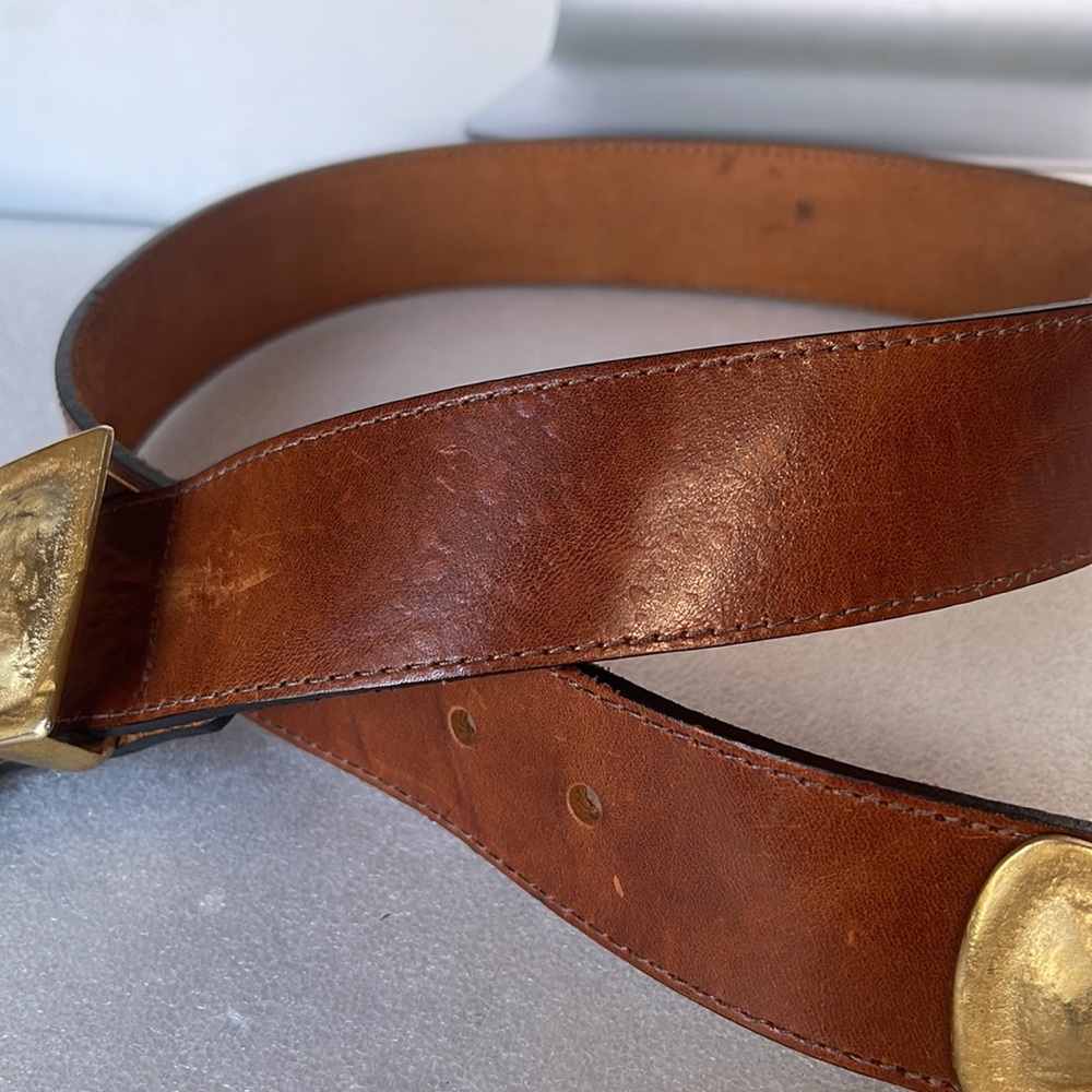 Paulith 1160 Brown Leather Vintage Belt with Gold Accents - Picture 9 of 16